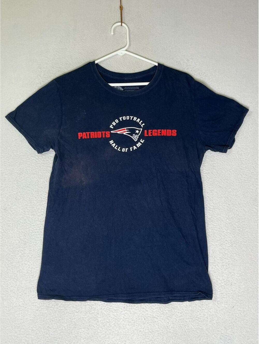 NFL Pro Football Hall of Fame Blue T Shirt Patriots 100% Cotton Mens Size Medium